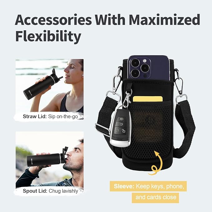 20 oz Insulated Water Bottle with Straw (Cold for 48 Hrs), Stainless Steel Triple Wall Vacuum Sports Water Jug, Leakproof Hydro Cup Flask with Paracord Handle & Straw Spout Lids & DIY Stickers