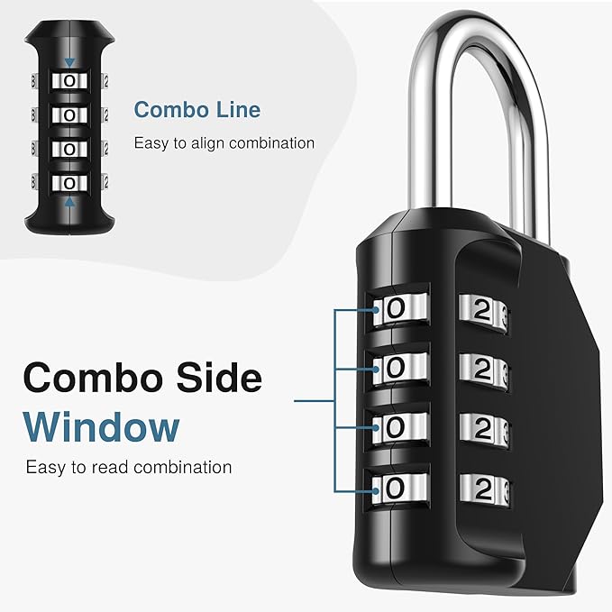 Puroma Combination Lock 4 Digit Waterproof Locker Locks Secure Outdoor Padlock for Gym Lockers, Toolboxes, Gates, Fences, Storage, Sports Locker, Cabinets (Black)