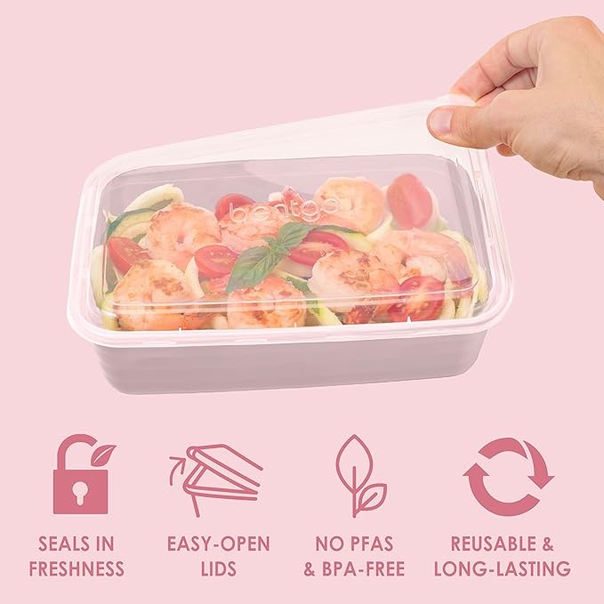 Bentgo Prep - 20-Piece 1-Compartment Reusable Meal Prep Containers with Lids, PFAS & BPA Free Materials, Durable, Microwave, Freezer, & Dishwasher Safe To Go Food Storage (Blush Pink)