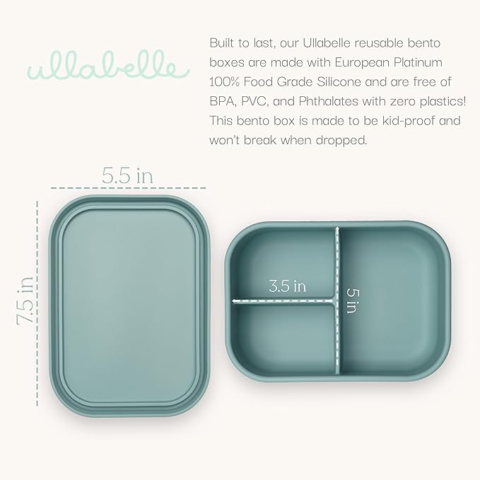 Ullabelle Leak Proof Bento Box Food-Grade Silicone Bento, BPA, Phthalate, Lead, & PVC Free - Bento Lunch Box for Daycare, Kids, & Adults - Leak Resistant Sets With Lids Snack Box Container (Lilac)