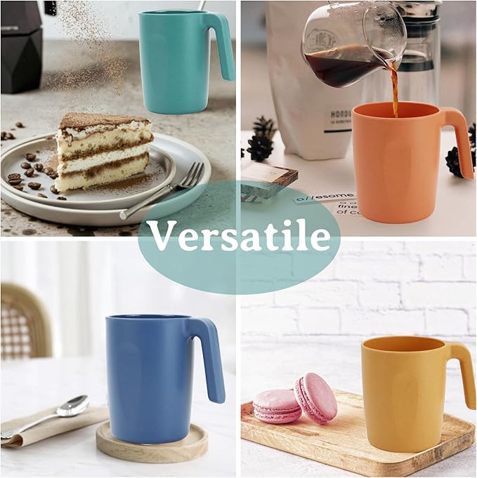 Wrova 16oz Wheat Straw Cups with handles set of 6-Plastic Cups Reusable-Unbreakable Kids Mugs-Dishwasher Safe & Microwave Safe-Ideal Plastic Mugs for Tea,Coffee,Camping,RV-Vibrant Color