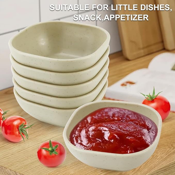 Wrova 6-Pack Wheat Straw Dipping Bowls, 5oz - Unbreakable, Microwave & Dishwasher Safe for Ketchup, Sushi, Condiments - Beige Series