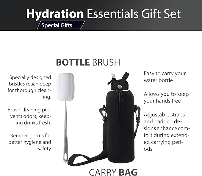 32oz Insulated Water Bottle with Straw & Handle- 24hr Cold/12hr Hot, Leakproof Stainless Steel Metal Bottle for Gym, Travel & Sports