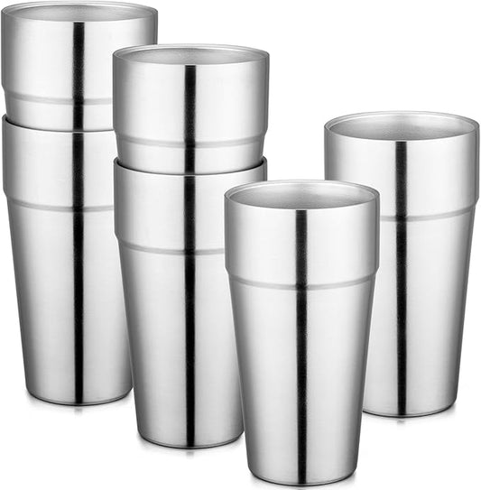 Beasea Stainless Steel Cups 19 oz, 6 Pack Large 18.6oz 550ml Stackable Stainless Steel Tumbler Double Wall Insulated Individual Metal Pint Glasses Tin Drinking Cups for Home Party Camping
