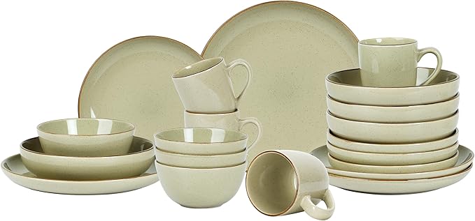 Eur-Nordic Shape Raising Rim 20pc Dinnerware Set, Shiny Glaze Beige with Speckle Effect