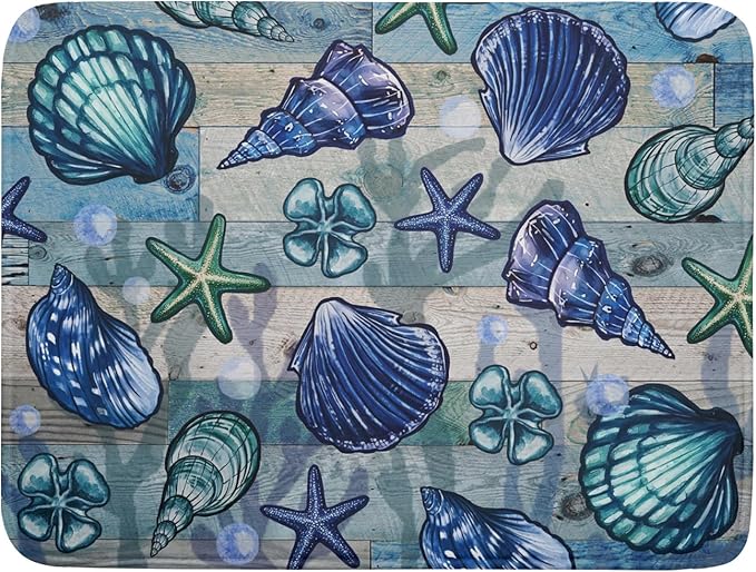 Starfish Seashell Dish Drying Mat 18x24 inch Coastal Beach Dish Drainer Rack Pad Absorbent Microfiber Fast Dry Kitchen Counter Accessories