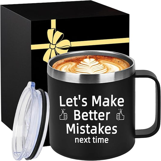 14 Oz Insulated Coffee Mug with Lid Travel Large Cup Men White Elephant for Adults Christmas Gag Gifts Funny Weird Novelty Useful Unique Coworker Work Office Party Teacher Family Co Worker Colleague