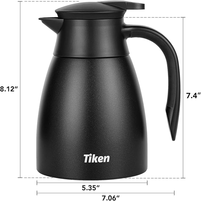 Tiken 34 Oz Thermal Coffee Carafe, Stainless Steel Insulated Vacuum Coffee Carafes For Keeping Hot, 1 Liter Beverage Dispenser (Starry Black)
