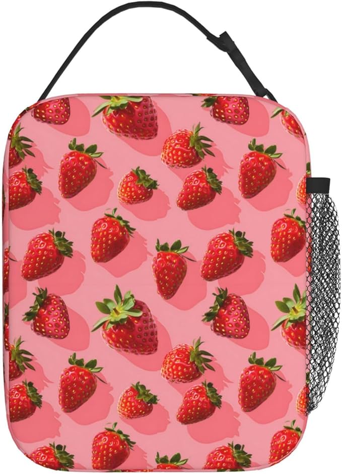 Strawberry Insulated Lunch Box for Women Men Strawberry Lunch Bag for Travel,or Fishing Polyester
