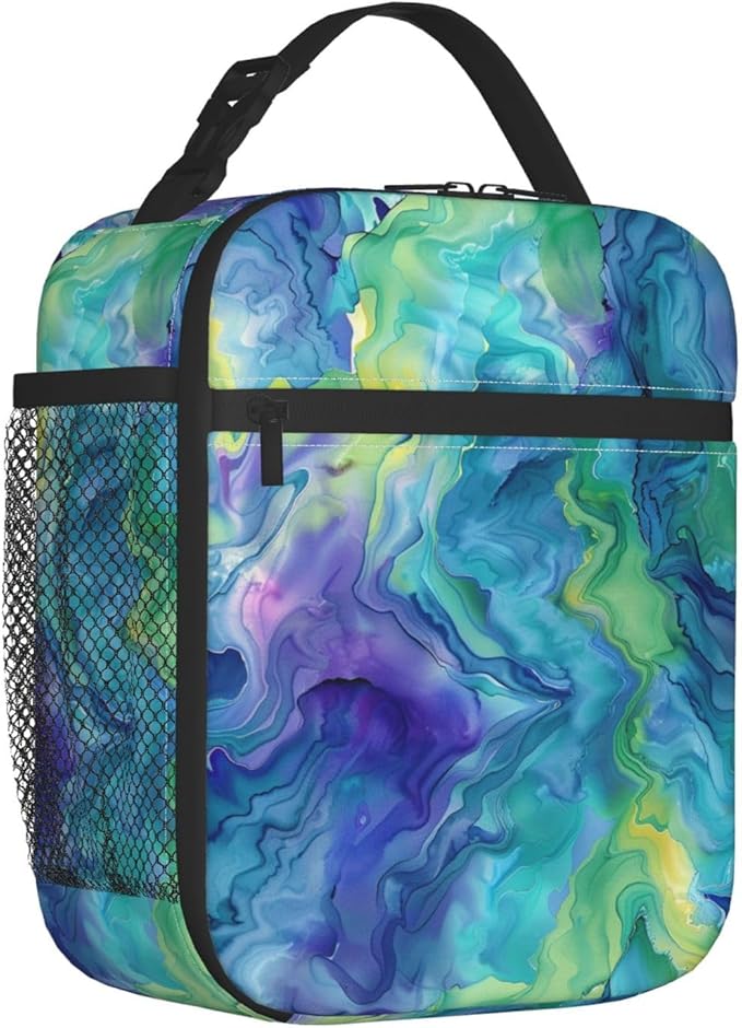 Reusable Tie Dye Lunch Box for Kids Girls Boys Women Adult, Insulated Marble Swirl Lunch Bag,Polyester Cooler Abstract Handbags Case for School Picnic Work Travel Beach or Hiking (Vibrant)