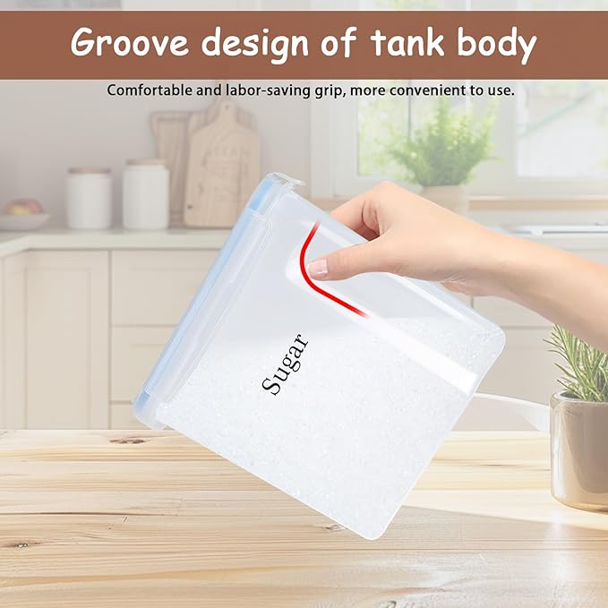 Sugar and Flour Canister 2 Set,Airtight Food Storage Containers with Secure Flap,Clear Plastic Kitchen Pantry Storages Organization,Canisters for Flour and Sugar,Rice,Cereal Storage Container