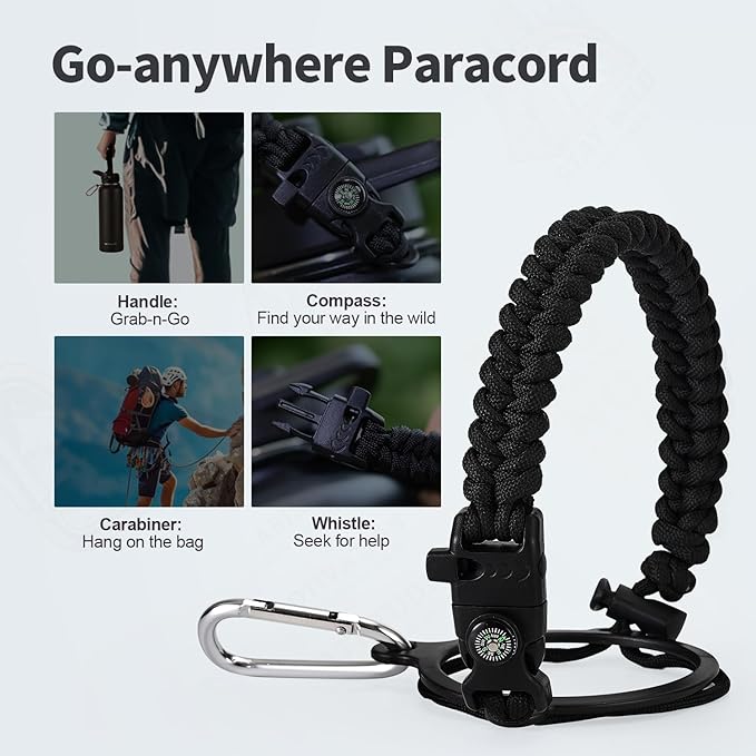 40 oz Insulated Water Bottle with Straw (Cold for 48 Hrs), Stainless Steel Triple Wall Vacuum Sports Water Jug, Leakproof Hydro Cup Flask with Paracord Handle & Straw Spout Lids & DIY Stickers