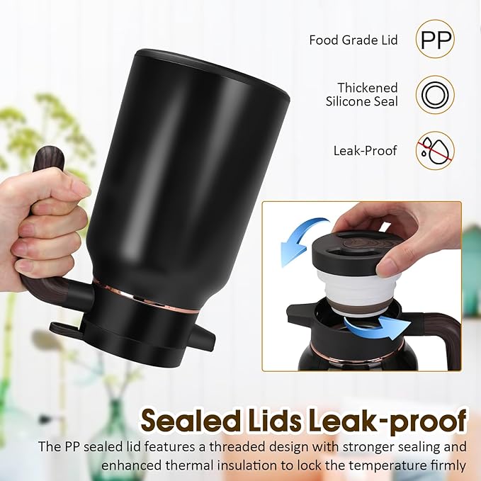 51oz Thermal Coffee Carafe, Stainless Steel Carafes for Hot Liquids 12 Hours, Insulated Coffee Carafes For Keeping Hot Coffee, Hot Water, Tea, Hot Beverage (Black)