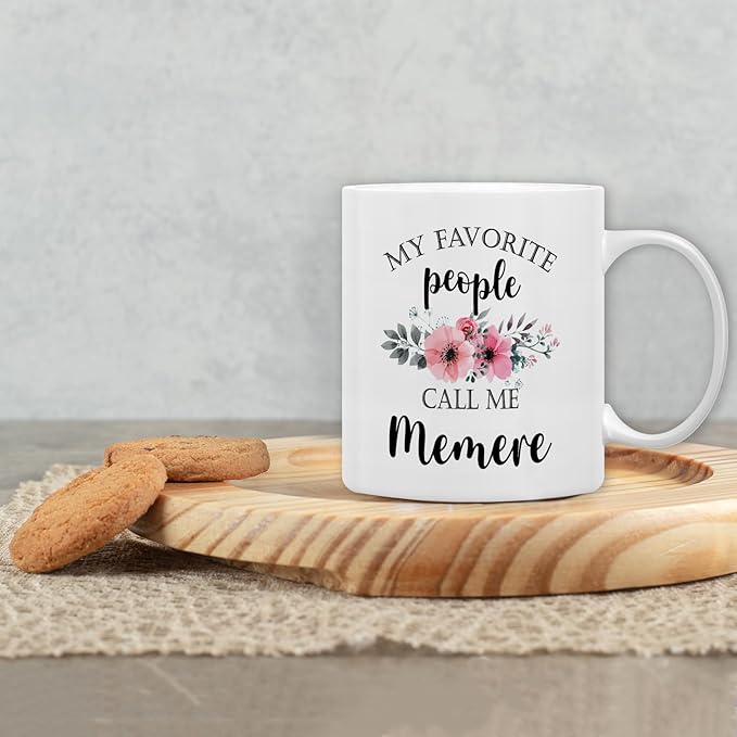 QASHWEY Memere Coffee Mug, Memere Gifts for Grandma, MemereGifts from Grandkids, Mothers Day Mug Tea Cup Gifts for Memere Grandma, My Favorite People Call Me MemereCoffee Cups Ceramic 11oz