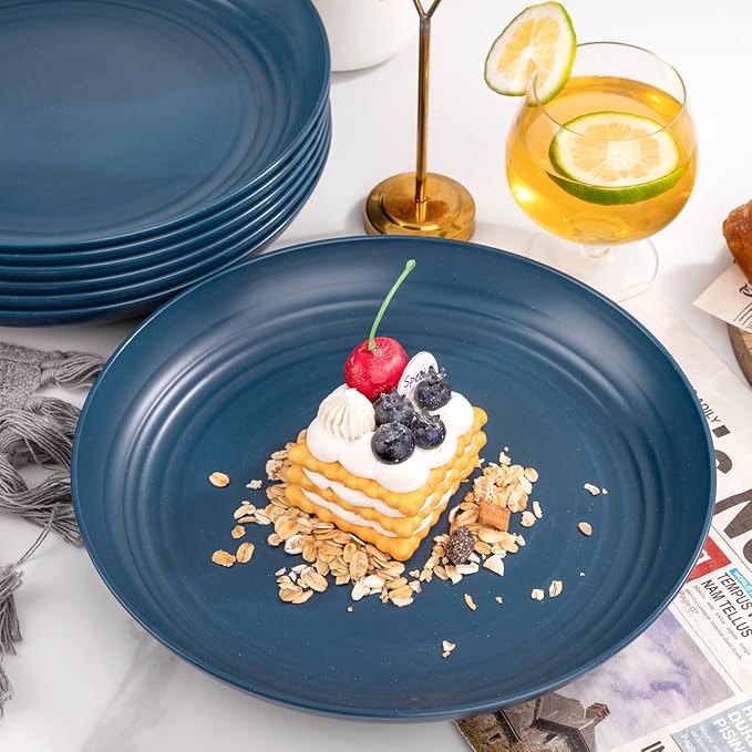 Supernal 16pcs Dark Blue Wheat Straw Plates,Deep Dinner Plates Set,Premium Reusable Plastic Plates,Unbreakable Party Plates,Dishwasher & Microwave Safe for Camping, Picnic