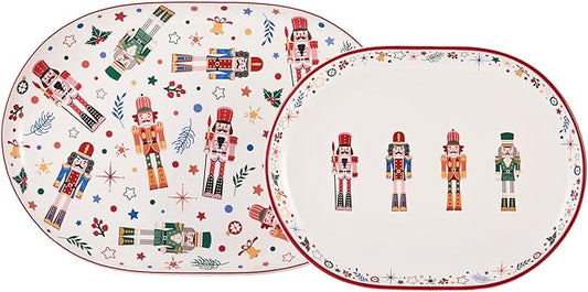Bico Christmas Soldier 16 plus 12 inch Oval Platters Set, Set of 2, Microwave and Dishwasher Safe, for Serving Fish, Chicken, Turkey