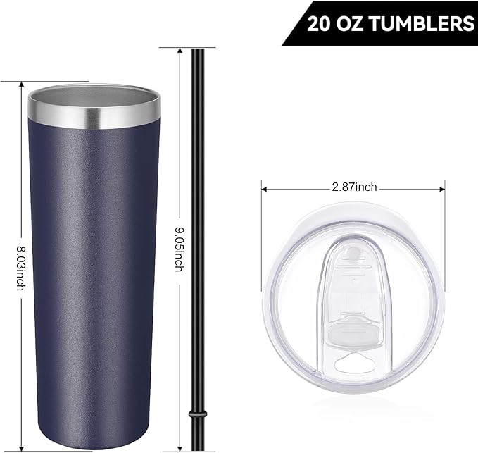 VEGOND Stainless Steel Skinny Tumbler, 20 oz Vacuum Insulated Tumbler with Lid and Straw, Double Wall Coffee Cup, Travel Mug for Cold Hot Drinks, Navy Blue 1 Pack
