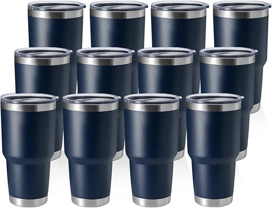 HASLE OUTFITTERS 30oz Stainless Steel Tumbler, Double Wall Vacuum Insulated Travel Mug Tumbler, Durable Insulated Coffee Mug, Gift Box Set (Navy, 12)