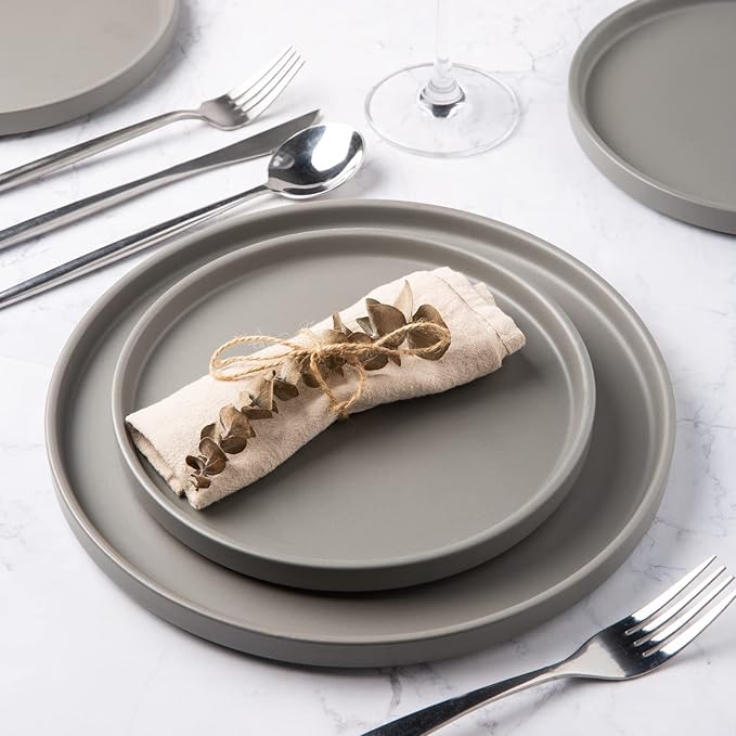 AmorArc Ceramic Plates Set of 6, Matte Glaze 8.0 Inch Dishes Set for Kitchen, Dessert,Salad,Appetizer, Small Dinner Plates, Microwave & Dishwasher Safe, Scratch Resistant, Matte Grey