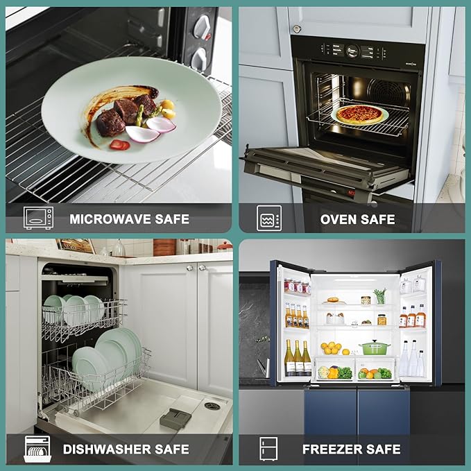 Yoshy 12-Piece Green Bone China Dinnerware with Lightweight Durable Chip Resistant Design Service for 4