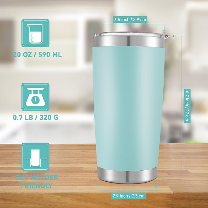 20 oz Tumbler Stainless Steel Tumblers with Lid Double Wall Vacuum Insulated Coffee Mug 20oz Powder Coated Cup for Hot and Cold Drinks, Turquoise, 1 pack