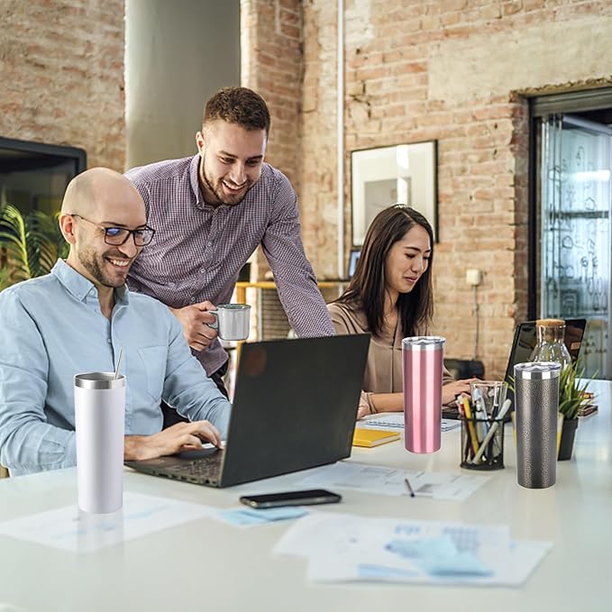 20 oz Skinny Tumblers with Lid and Straw,Stainless Steel Vacuum Insulated Tumbler Cup Double Wall Travel Coffee Mug, Thermal Water Tumbler for Hot and Cold Drinks(Rose Gold,4)