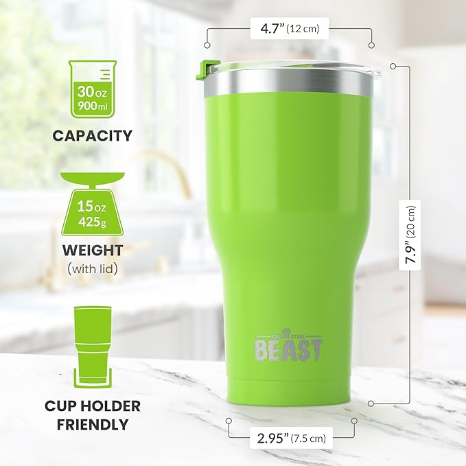 Beast 30 oz Tumbler Stainless Steel Vacuum Insulated Coffee Ice Cup Double Wall Travel Flask (Lemongrass Green)