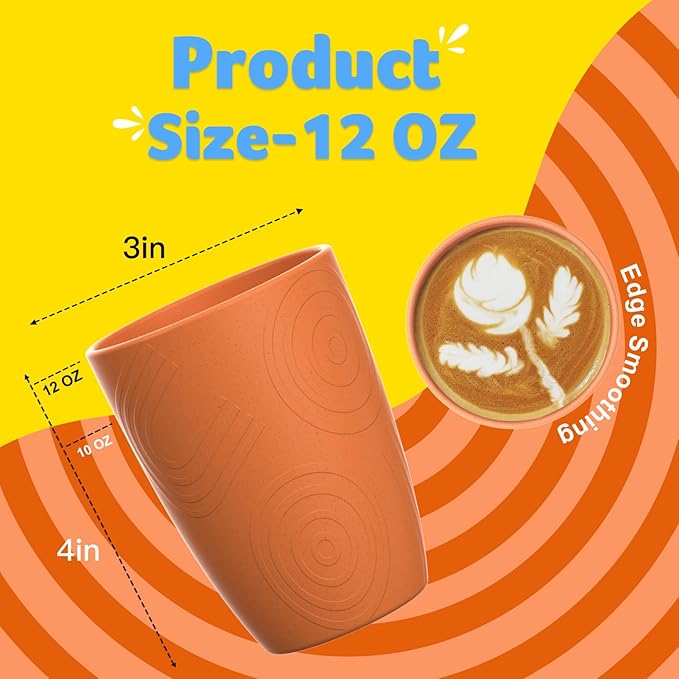 Homienly Plastic Cups Reusable Wheat Straw Cups 8 PCS a Good Alternative Plastic Water Glasses Unbreakable Drinking Cup Reusable Dishwasher Safe Microwave Safe Cups with Orange Color (12 OZ)