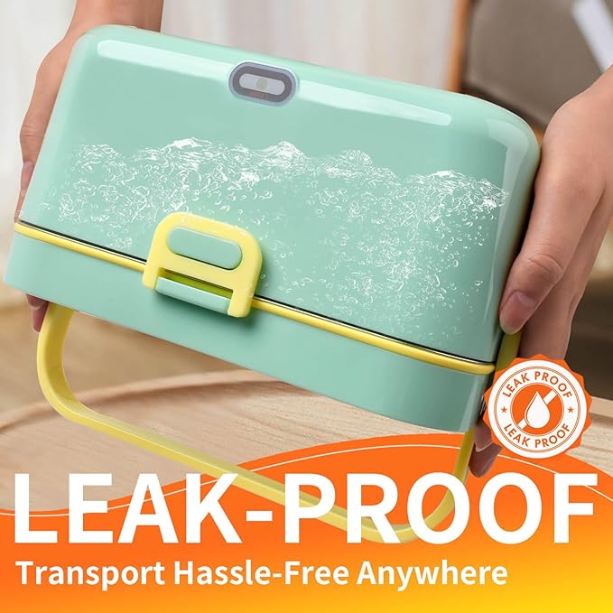 Aotto Electric Lunch Box 2L, 90W Fast Heating (12V/24V/110V) Heated Portable Food Warmer for Car/Truck/Office – Stainless Steel Container, Insulated Carry Bag – Ideal for Adults, Men, Women, Green