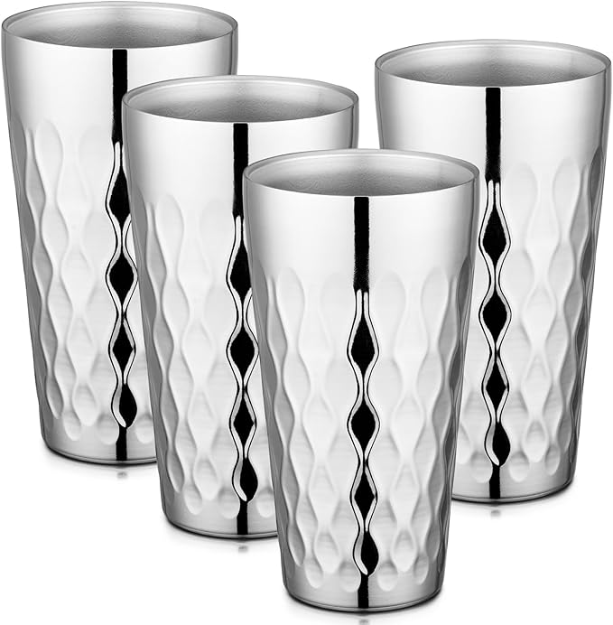 Beasea Stainless Steel Cups 19 oz, 4 Pack Large 18.6oz 550ml Stainless Steel Drinking Cups Tumbler Stackable Double Wall Insulated Individual Metal Pint Glasses Tin for Home Party Camping