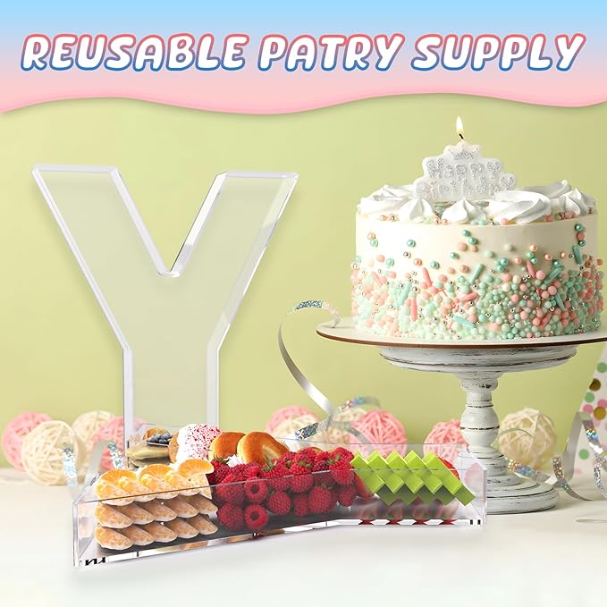 11" Acrylic Letter Charcuterie Box, Reusable Fillable Alphabet Number Shaped Form Tray for Birthday Anniversaries, Party Decorative Serving Plates Display Candy Cake (Y)