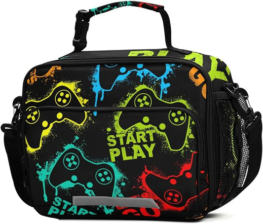 ALAZA Video Game Boys Lunch Box Kids Lunchbox Insulated Reusable Meal Container Lunchbag with Shoulder Strap