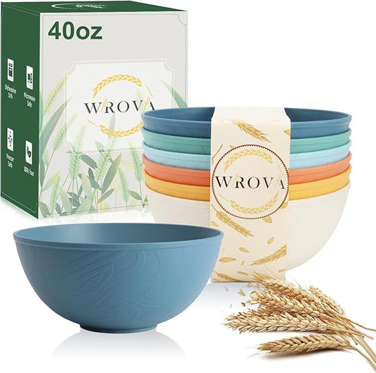 Wrova Wheat Straw Bowls for Kitchen set of 6,Anti-Scald Thick Soup Bowls 40oz,Microwave and Dishwasher Safe Bowl Sets, Unbreakable Cereal Bowl Sets. Vibrant Series