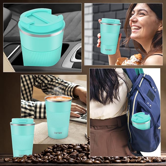 KETIEE Travel Mug 12oz: Vacuum Insulated Coffee Mug with Leakproof Lid, Travel Coffee Mug, Stainless Steel Double Walled Reusable Coffee Cup for Hot and Iced Coffee Tea Water (Blue)
