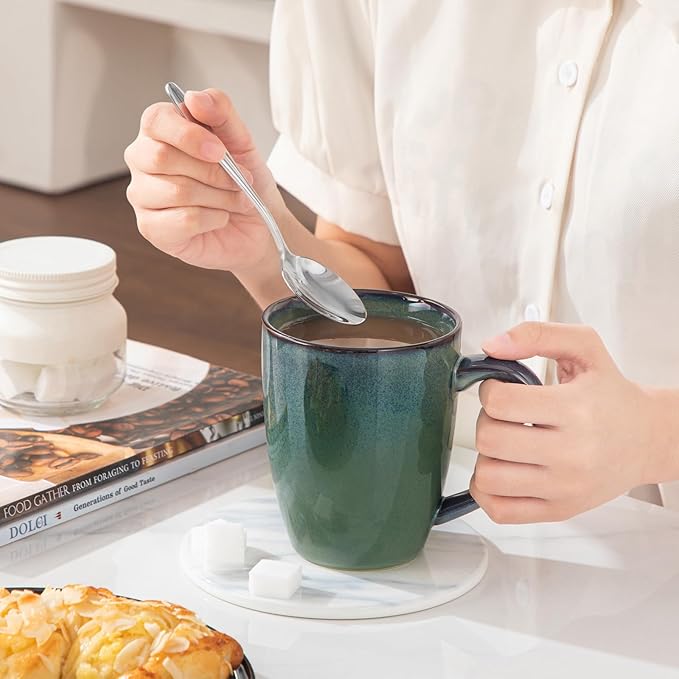 vancasso STARRY Ceramic Coffee Mug Set of 6, 16 Oz Tea Cups with Handle for Latte, Tea, Cappuccino, Milk, Cocoa, Microwave&Dishwasher Safe, Green