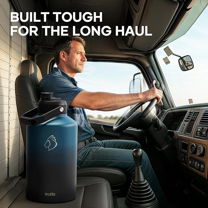BUZIO 1.5 Gallon Water Bottle Insulated, (Cold for 48 Hrs) 196oz Large Water Jug Stainless Steel, 3.58in Big Wide Mouth Leak Proof Metal Flask with Carrying Sleeve for Camping,Gym,Travel,Indigo Crush