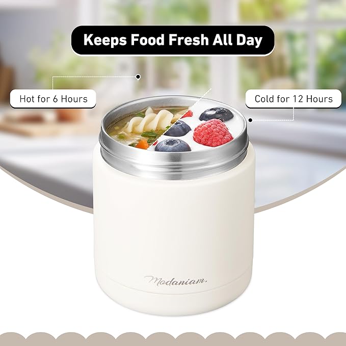 Stainless steel vaccum Insulated Food Jars set (16Oz,12 OZ) wide mouth, Lunch Containers,Thermal Insulated food container, Hot Food Lunch Box, Cold Food Lunch Container- Vanilla Dreams