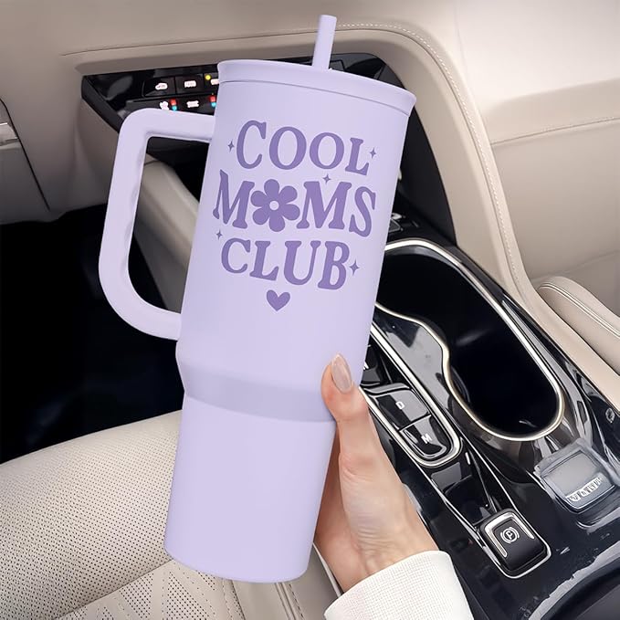 Gift for Mom - Cool Mom Club Stainless Steel Tumbler with Handle, Travel Coffee Mug for Moms - Gifts for Birthday Christmas Mothers Day, 40oz