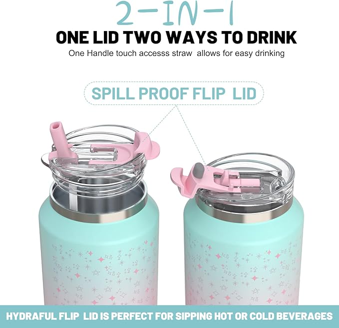 Hydraful 64 oz Tumbler with Handle and Straw - 100% Leak-Proof - Insulated Cup Reusable Stainless Steel Large Water Bottle Travel Mug for Gym, Hiking, and Camping - Gifts for Women Men Him Her