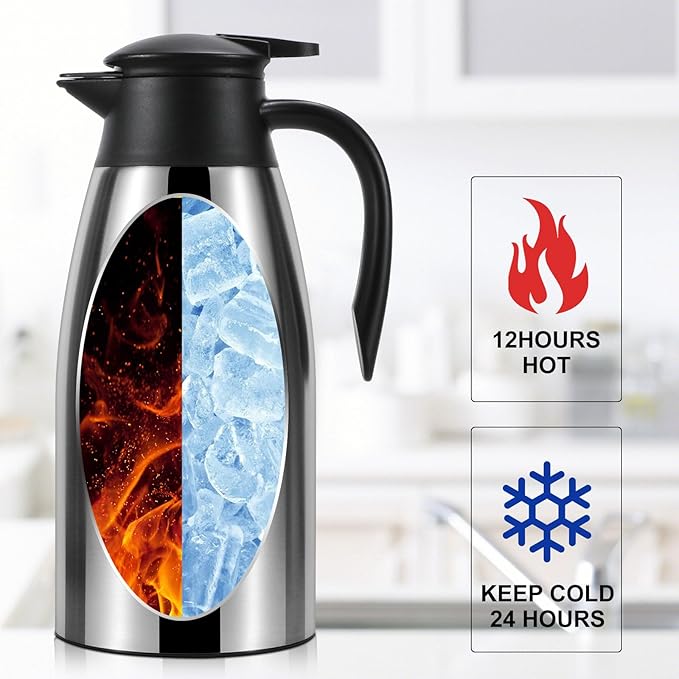 70 oz Thermal Coffee Carafe, Updated Insulated Stainless Steel Coffee Carafes for Keeping Hot Coffee & Water Hot Beverage-12Hours, Double Walled Vacuum Coffee Carafe(Gold)