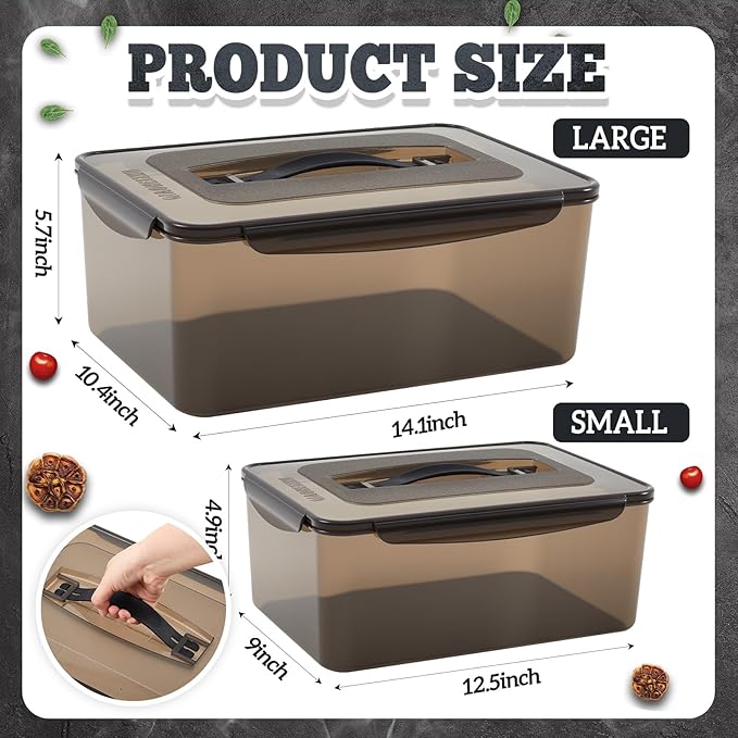 2 Pcs Marinating Containers with Lid 12.5 Quart and 8.3 Quart Plastic Food Brining Containers Dishwasher Safe Grilling Accessories for Meat Chicken Turkey Rib BBQ Prep Storage