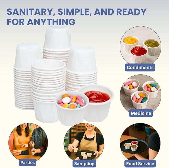 1 Oz Paper Souffle Cups (2000 Pack) Disposable Portion Cups for Ketchup, Condiments, Medicine, Pills, and Food Samples – Ideal for Home, Office, Catering, and Healthcare Use