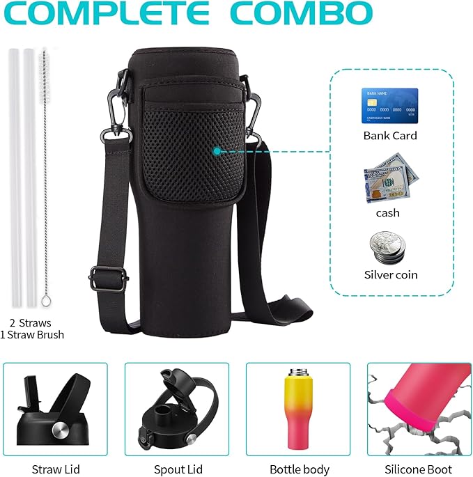 40 oz Insulated Water Bottle - Cold 48H & Hot 24H, Leak-Proof Metal Tumbler with Carrier Bag, Protective Boot, BPA Free Vacuum Hydro Travel Thermal Cup Flask for Women Mom Girfriend Gift