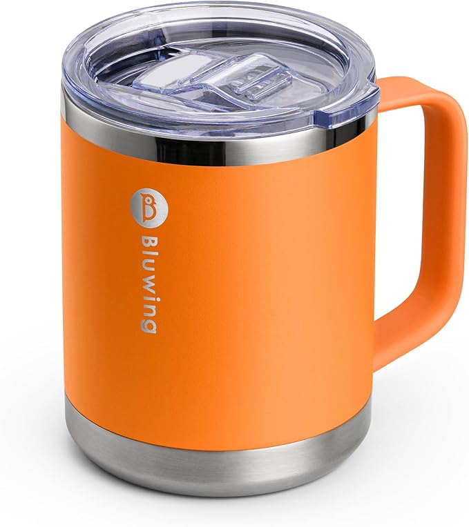 12 oz Travel Coffee Mug with Handle-Vacuum Insulated Coffee Mug with Lid Double Wall Stainless Steel Travel Tumbler Cup for Camping, Office, Home, Sweat Proof (Mango Yellow)