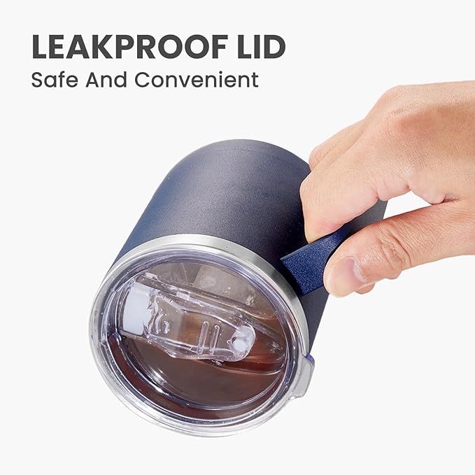 MEWAY 12oz Coffee Mug With Handle 4 Pack Bulk,Stainless Steel Insulated Travel Tumblers With Sliding Lid,Double Wall Vacuum Camping Cup for Hot & Cold Drinks Tea (Navy,Set of 4)