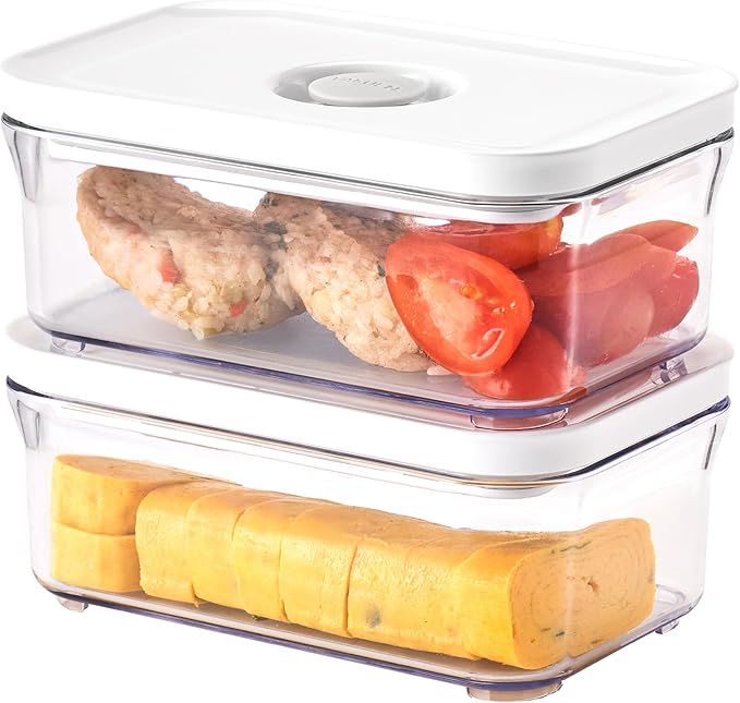 VAKUEN Premium Airtight Food Storage Containers, Mini Rectangular 2pc/set(0.53qt), Smart One-Click Seal Lid, No Hinges, 100% Leak Proof, BPA-FREE, Dishwasher, Freezer & Microwave Safe