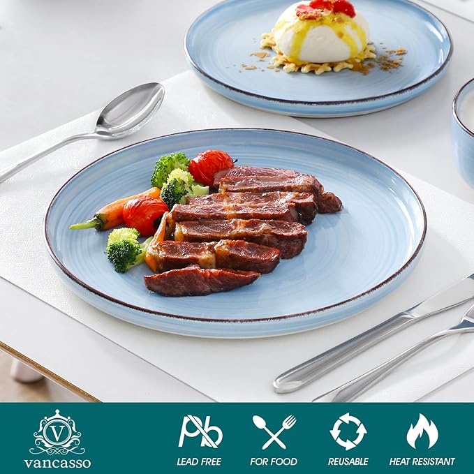 vancasso Bonita Blue Dinnerware Sets, Plates and Bowls Set for 4, 12 Pieces Stoneware Dinnerware Set, Dishwasher and Microwave Safe