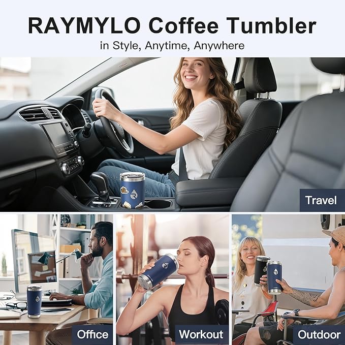 20 oz Coffee Tumbler - Insulated Stainless Steel Travel Mug for Hot/Cold, Spill Proof with BPA-Free Detachable Lid, Coffee Cup Fits Most Car holder, Includes Chic Stickers, Navy Blue