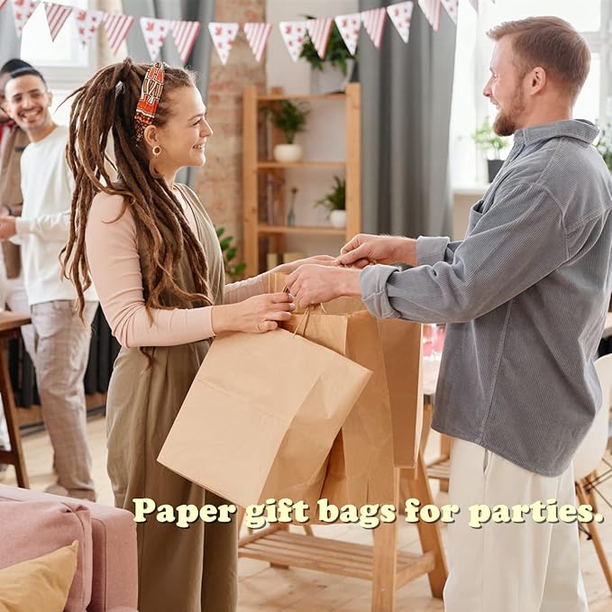 BagDream Kraft Paper Bagsr 50Pcs 14x10x15.75 Ultra Wide Large Paper Gift Bags with Handles for Takeouts, Parties, Shopping, Food Packing, Recyclable Food Service Bags Brown Paper Grocery Sacks