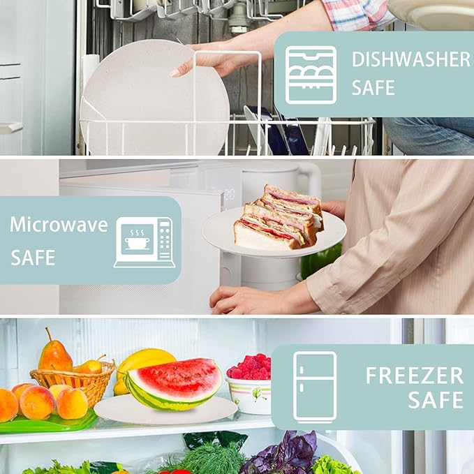 Supernal 32pcs Wheat Straw Dinnerware Sets Cream Color,Plates and Bowls Sets,Beige Plastic Dinnerware Sets, Dish Set for 8 with 25pcs Gold Napkins, Dishwasher Safe Plates